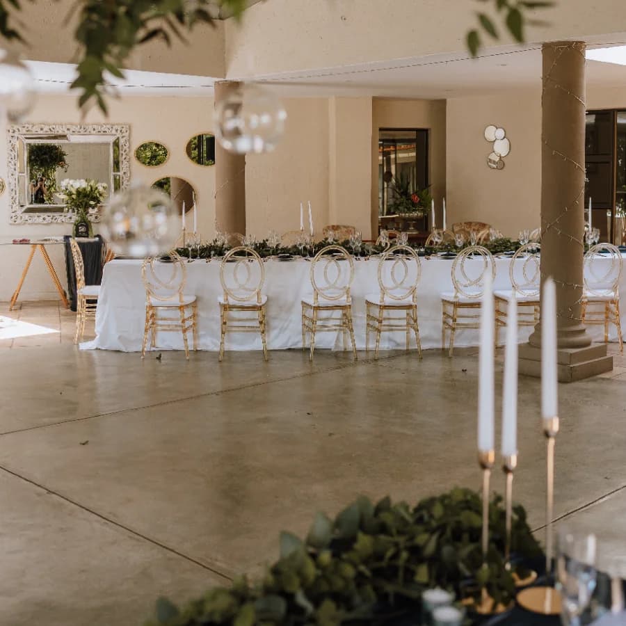 Elegant table setup inside Willow Hall wedding reception venue