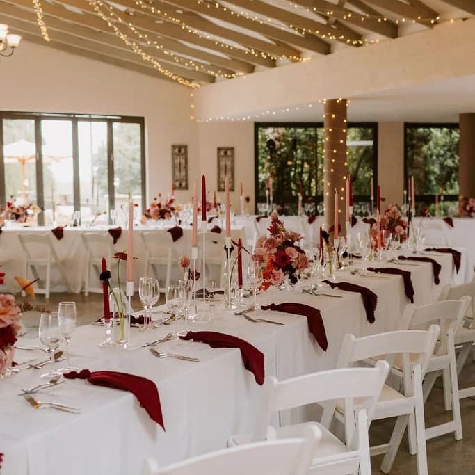 Intimate reception layout in Willow Hall at Riverside Country Estate