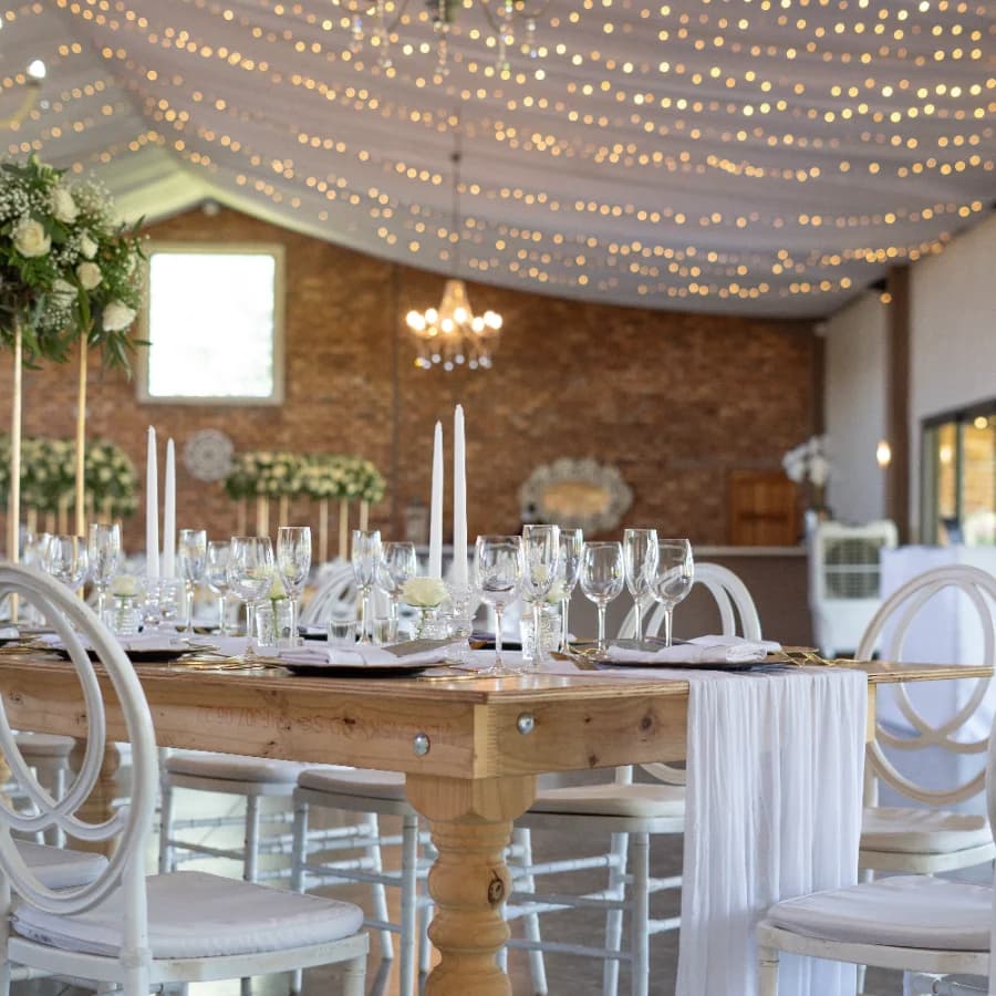 Large-scale event layout in Wisteria Hall at Riverside Country Estate